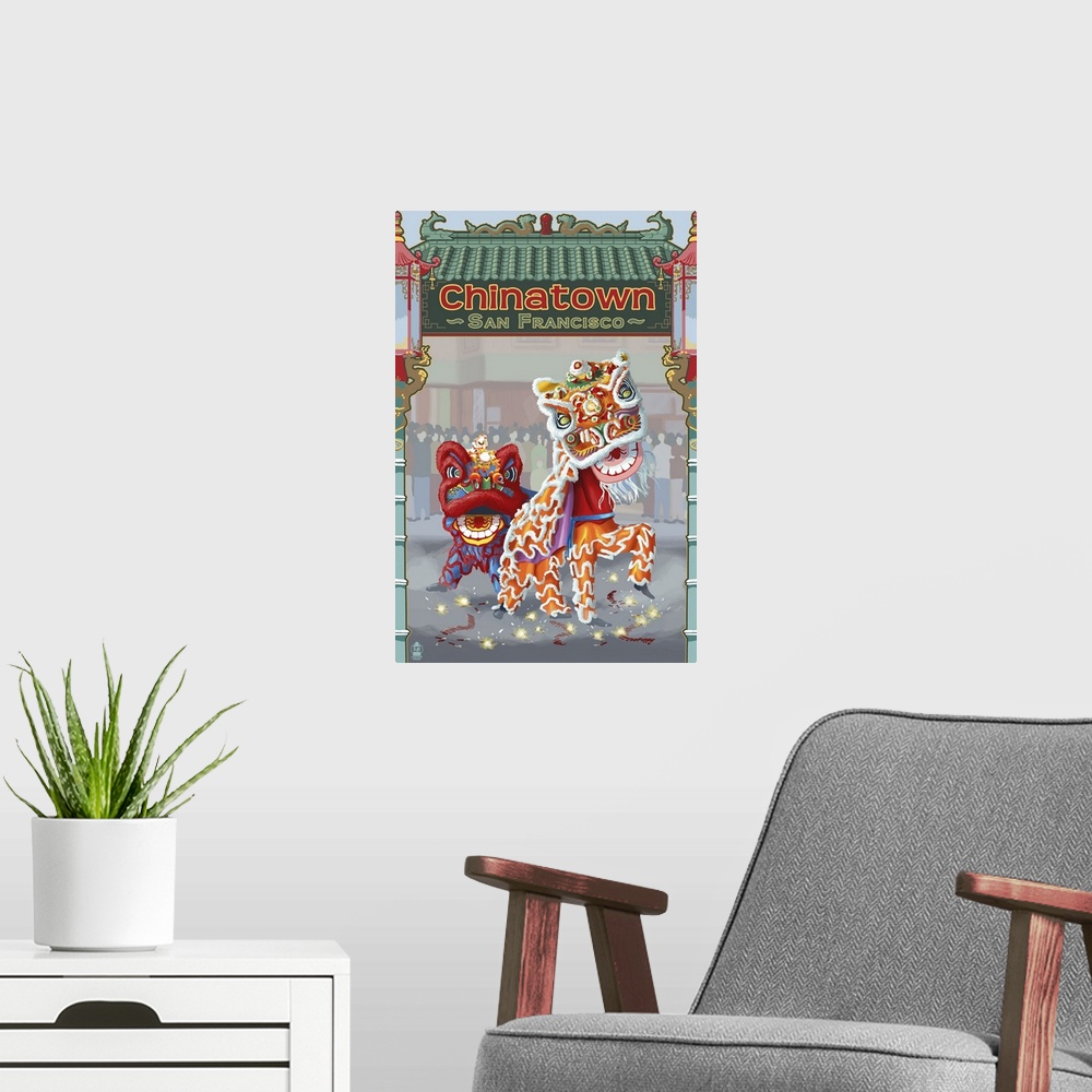 A modern room featuring San Francisco, California - Chinatown: Retro Travel Poster