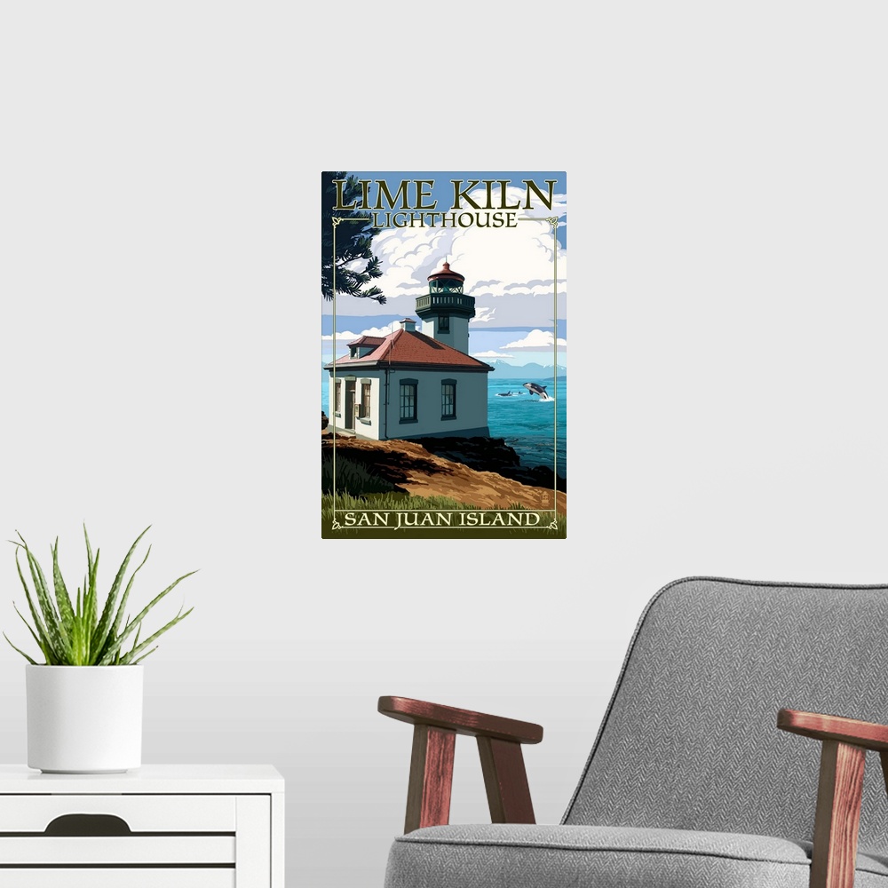 A modern room featuring San Juan Island, Washington, Lime Kiln Lighthouse Day Scene