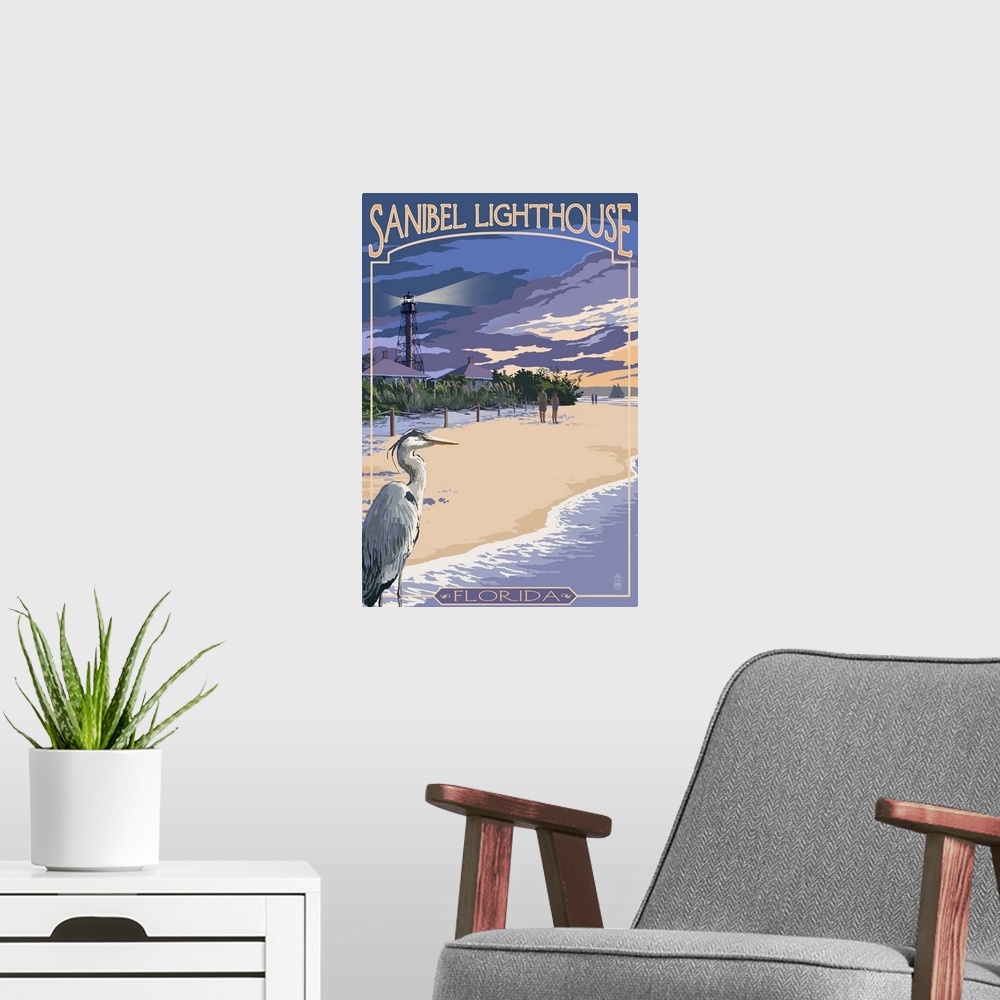 A modern room featuring Sanibel Lighthouse - Sanibel, Florida: Retro Travel Poster