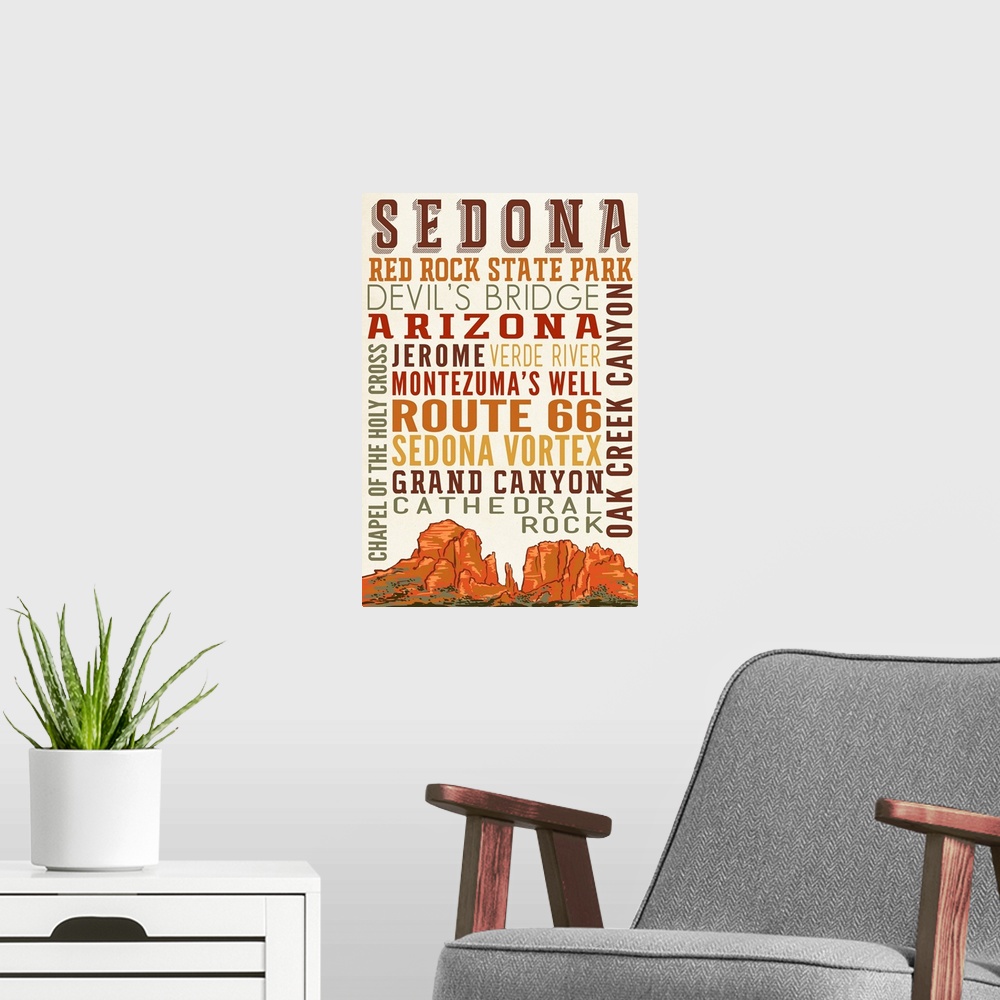 A modern room featuring Sedona, Arizona, Typography