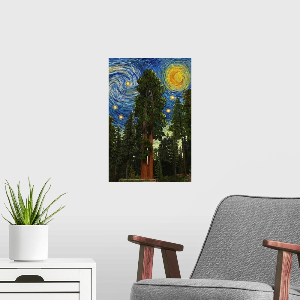 A modern room featuring Sequoia National Park, California - Starry Night National Park Series