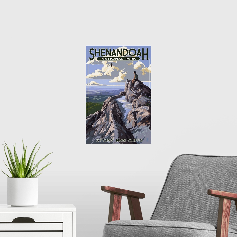A modern room featuring Shenandoah National Park, Virginia - Stony Man Cliffs View: Retro Travel Poster