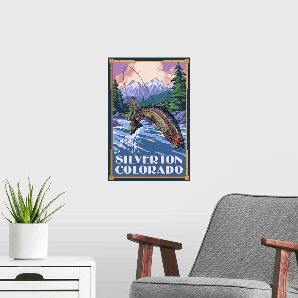 A modern room featuring Silverton, Colorado - Fishing Scene: Retro Travel Poster
