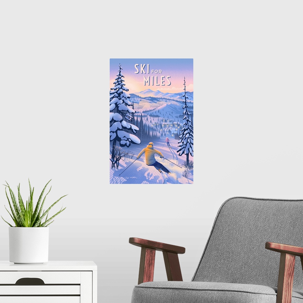 A modern room featuring Ski For Miles - Skiing