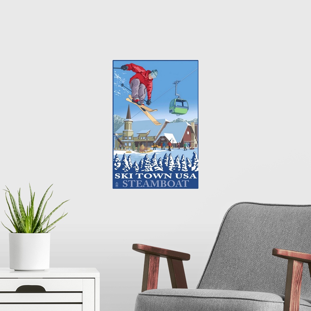 A modern room featuring Ski Town USA - Steamboat, Colorado: Retro Travel Poster