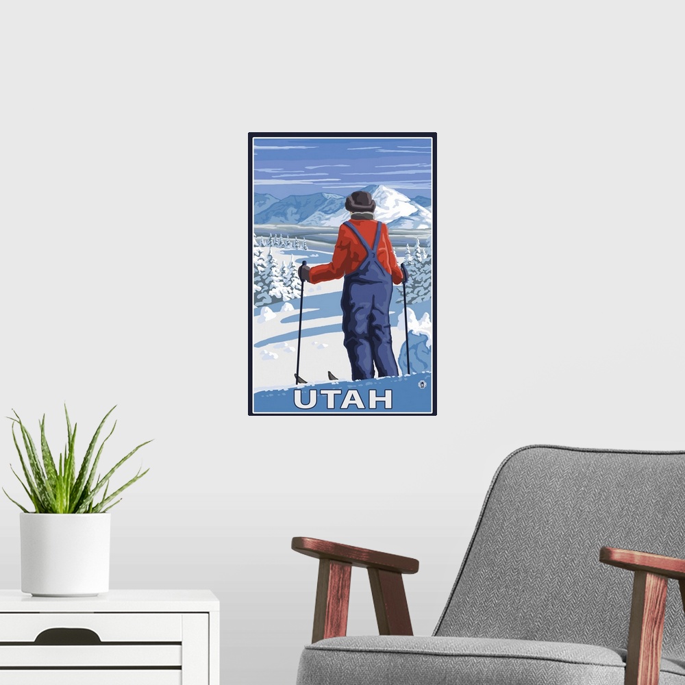 A modern room featuring Skier Admiring - Utah: Retro Travel Poster