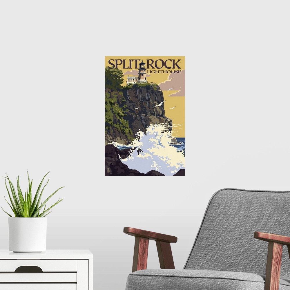 A modern room featuring Split Rock Lighthouse - Minnesota: Retro Travel Poster
