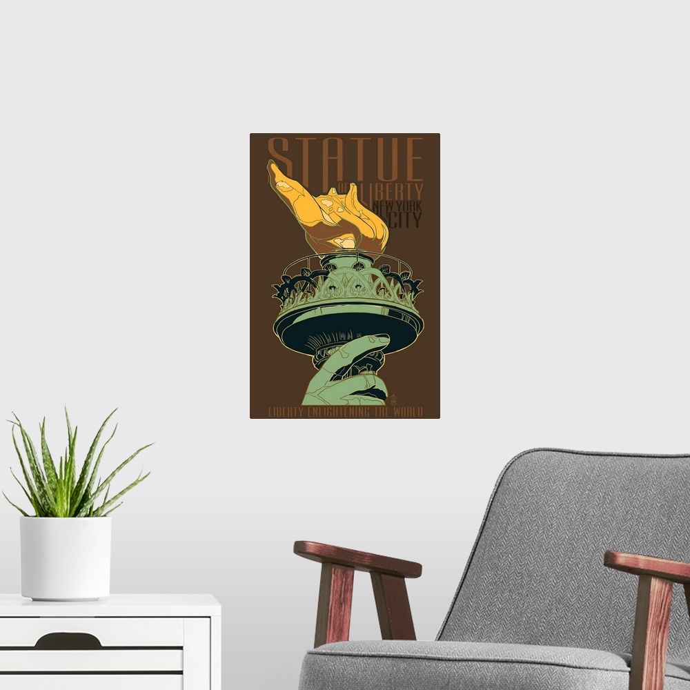 A modern room featuring Statue of Liberty National Monument - New York City, NY - Torch: Retro Travel Poster