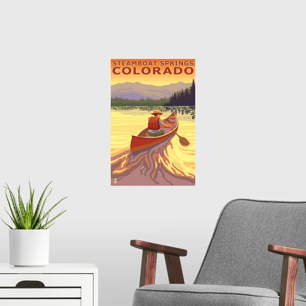 A modern room featuring Steamboat Springs, CO - Canoe: Retro Travel Poster