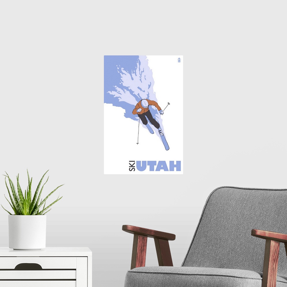A modern room featuring Stylized Skier - Utah: Retro Travel Poster