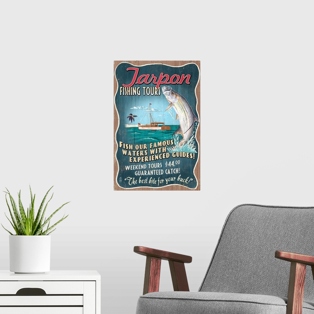 A modern room featuring Tarpon Fishing Tours, Vintage Sign