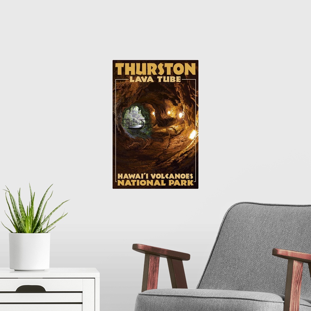 A modern room featuring Thurston Lava Tube - Hawaii Volcanoes National Park: Retro Travel Poster