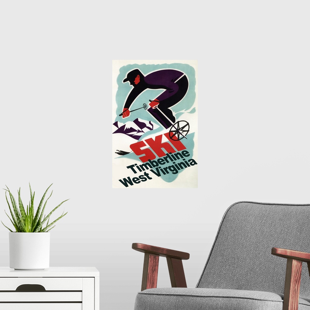 A modern room featuring Timberline, West Virginia - Vintage Skier: Retro Travel Poster