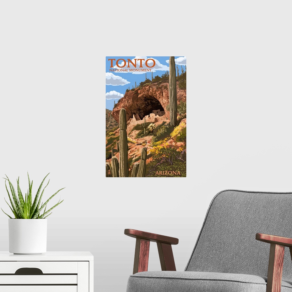 A modern room featuring Tonto National Monument, Arizona: Retro Travel Poster