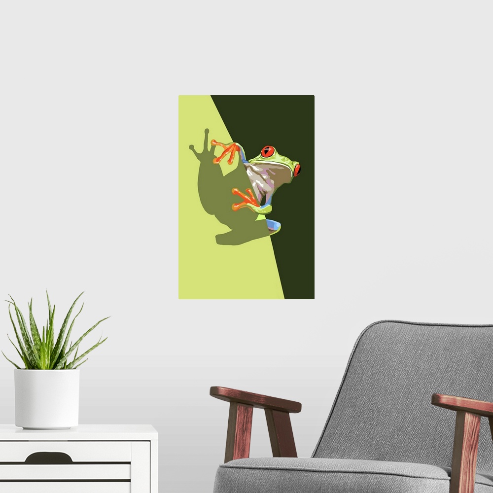 A modern room featuring Tree Frog: Retro Poster Art