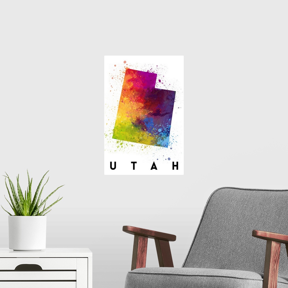 A modern room featuring Utah - State Abstract Watercolor