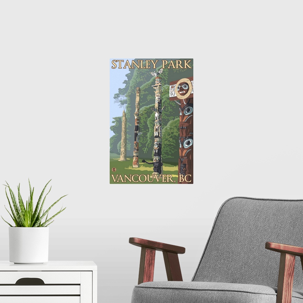 A modern room featuring Vancouver, Canada - Stanley Park Totems: Retro Travel Poster