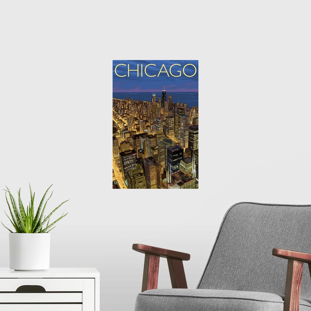 A modern room featuring View from Sears Tower Skydeck - Chicago, IL: Retro Travel Poster