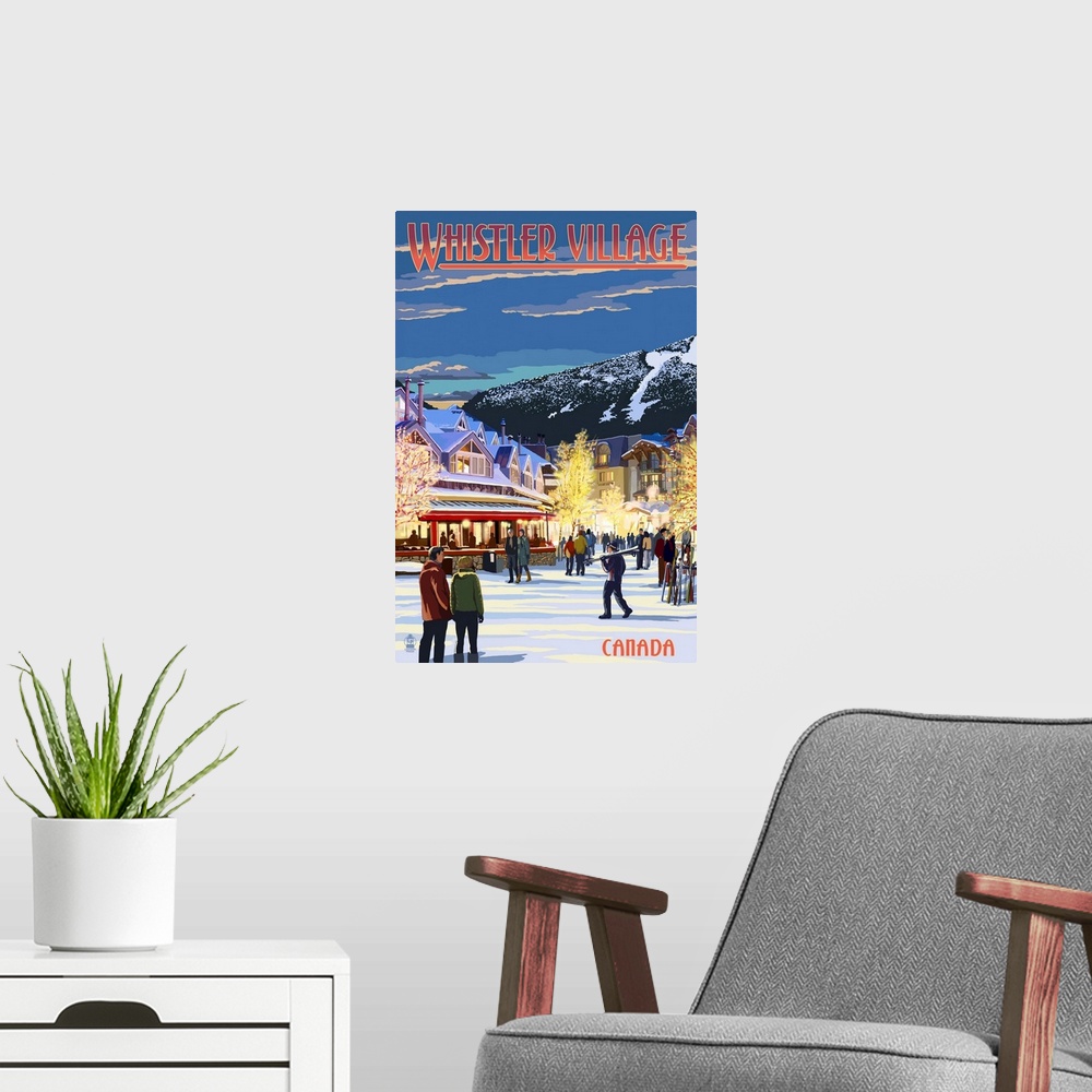 A modern room featuring Village Scene - Whistler, Canada: Retro Travel Poster