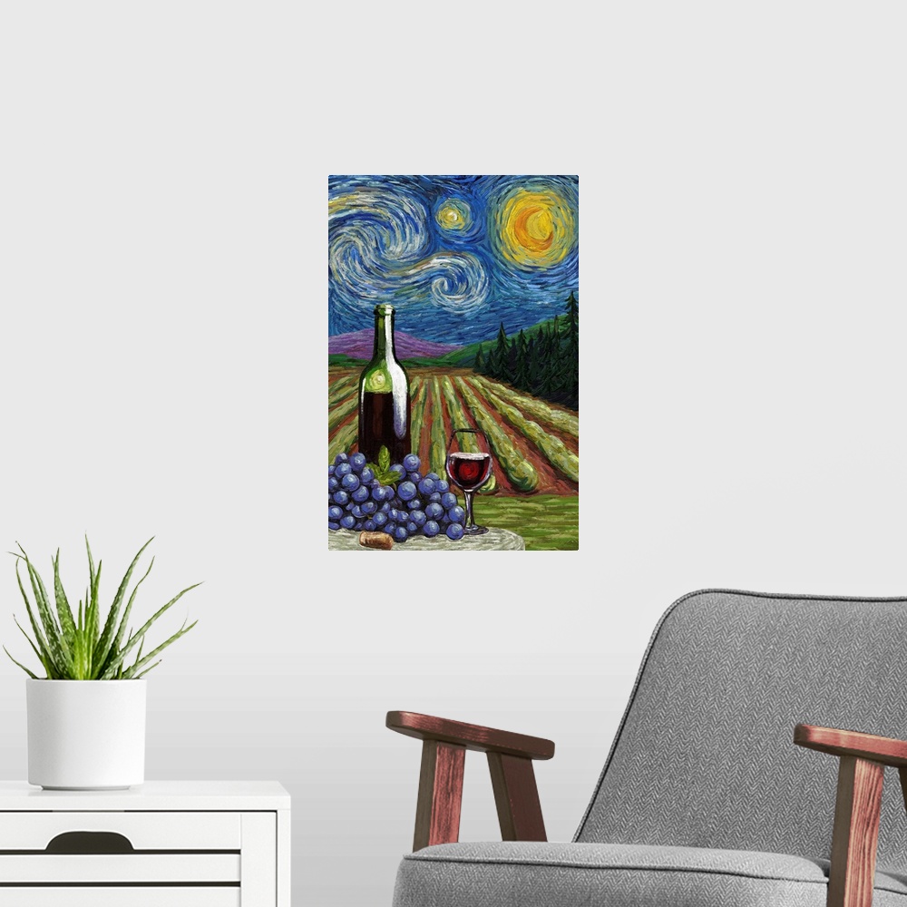 A modern room featuring Vineyard - Starry Night
