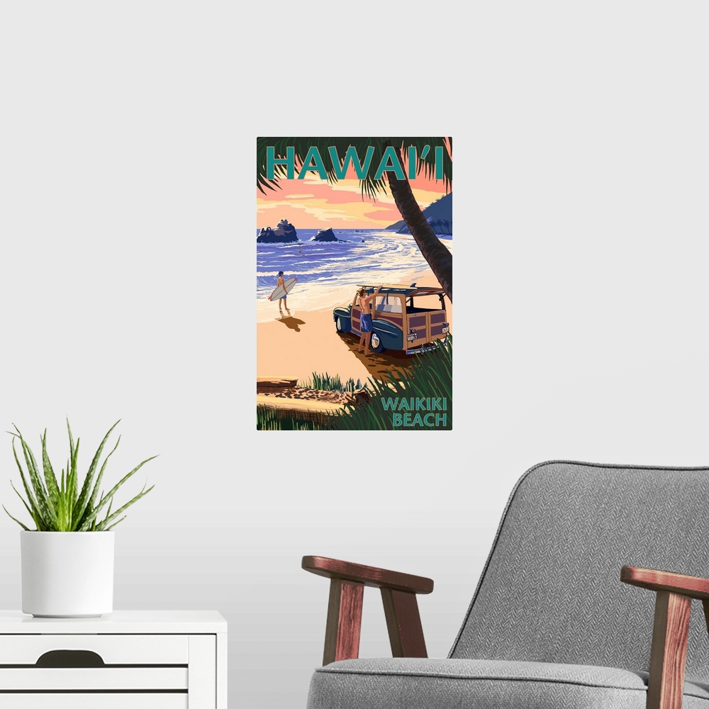 A modern room featuring Waikiki Beach, Hawai'i, Woody on Beach