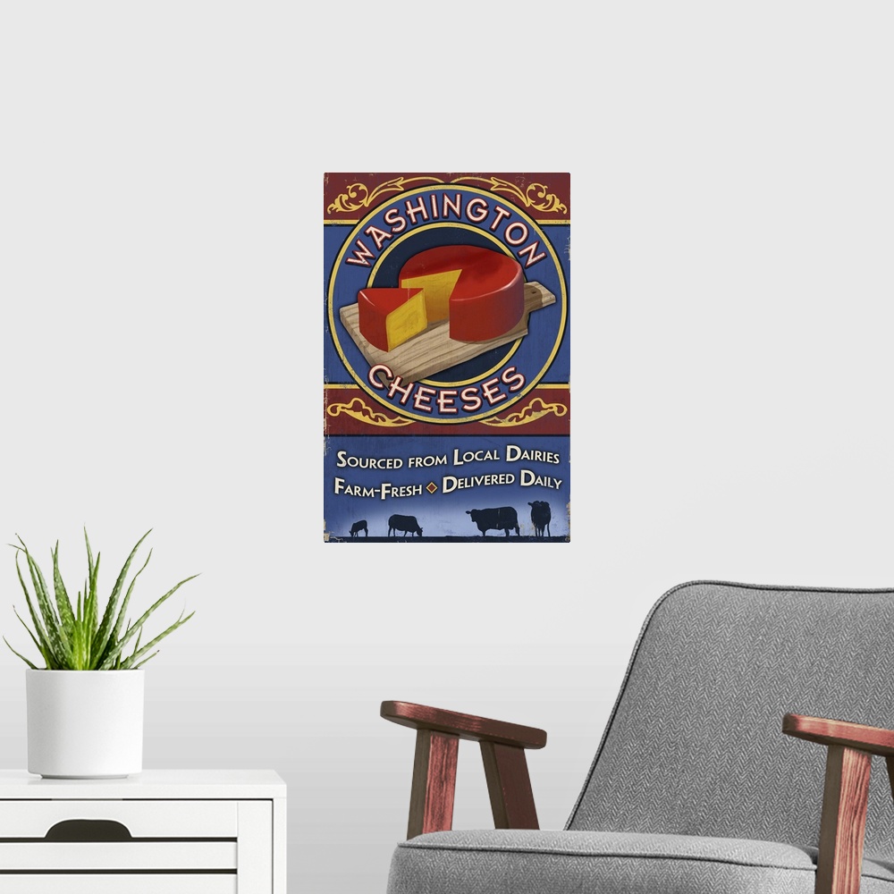 A modern room featuring Washington - Cheese Vintage Sign: Retro Travel Poster