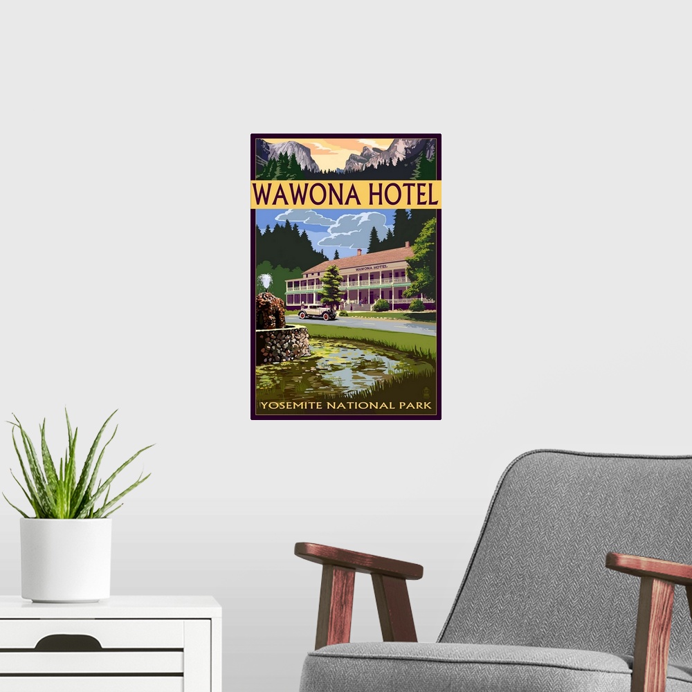 A modern room featuring Wawona Hotel - Yosemite National Park - California: Retro Travel Poster