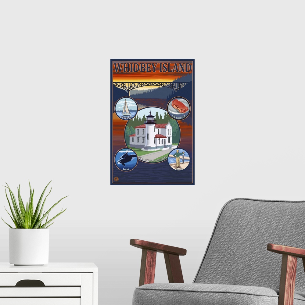 A modern room featuring Whidbey Island, Washington: Retro Travel Poster