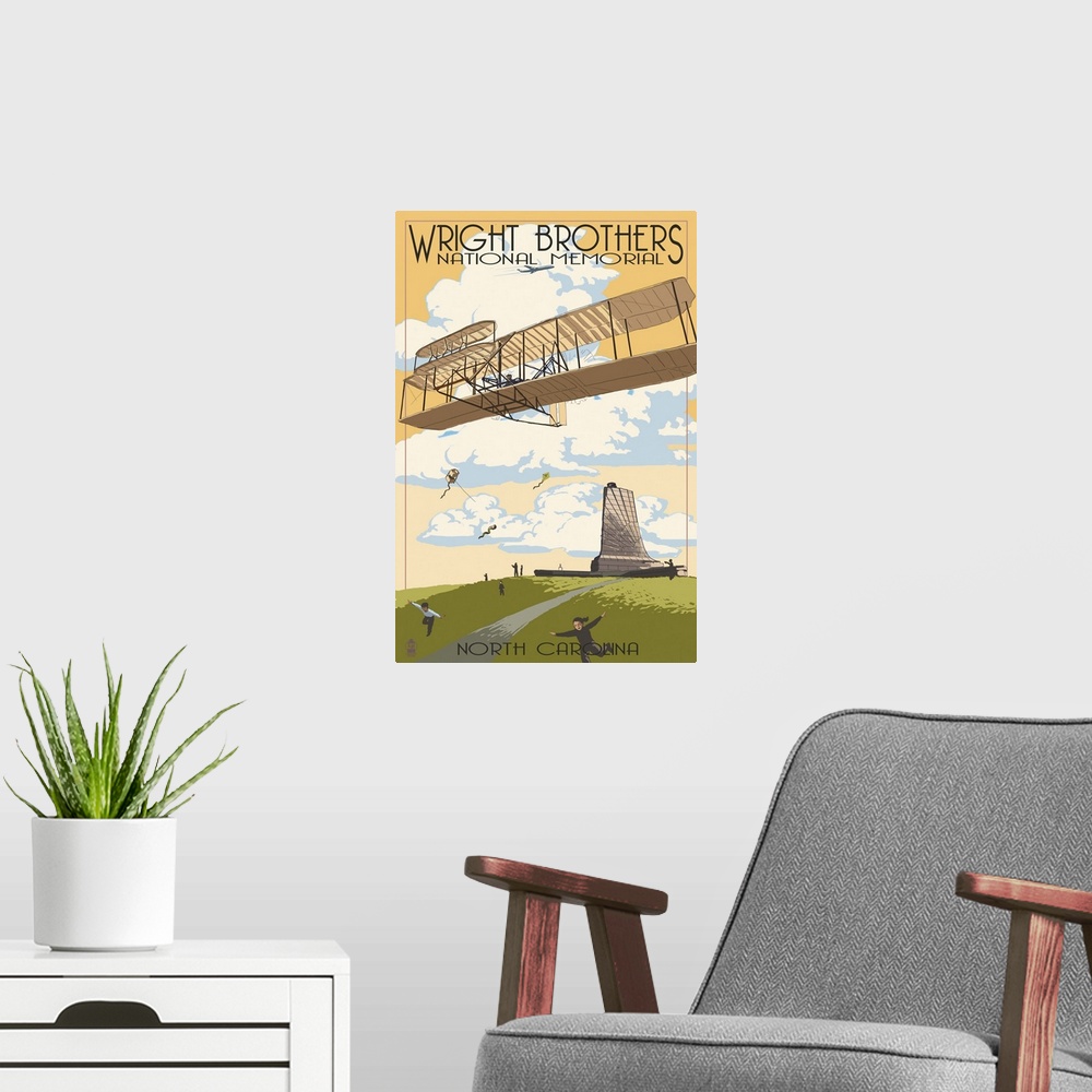 A modern room featuring Wright Brothers National Memorial - Outer Banks, North Carolina: Retro Travel Poster