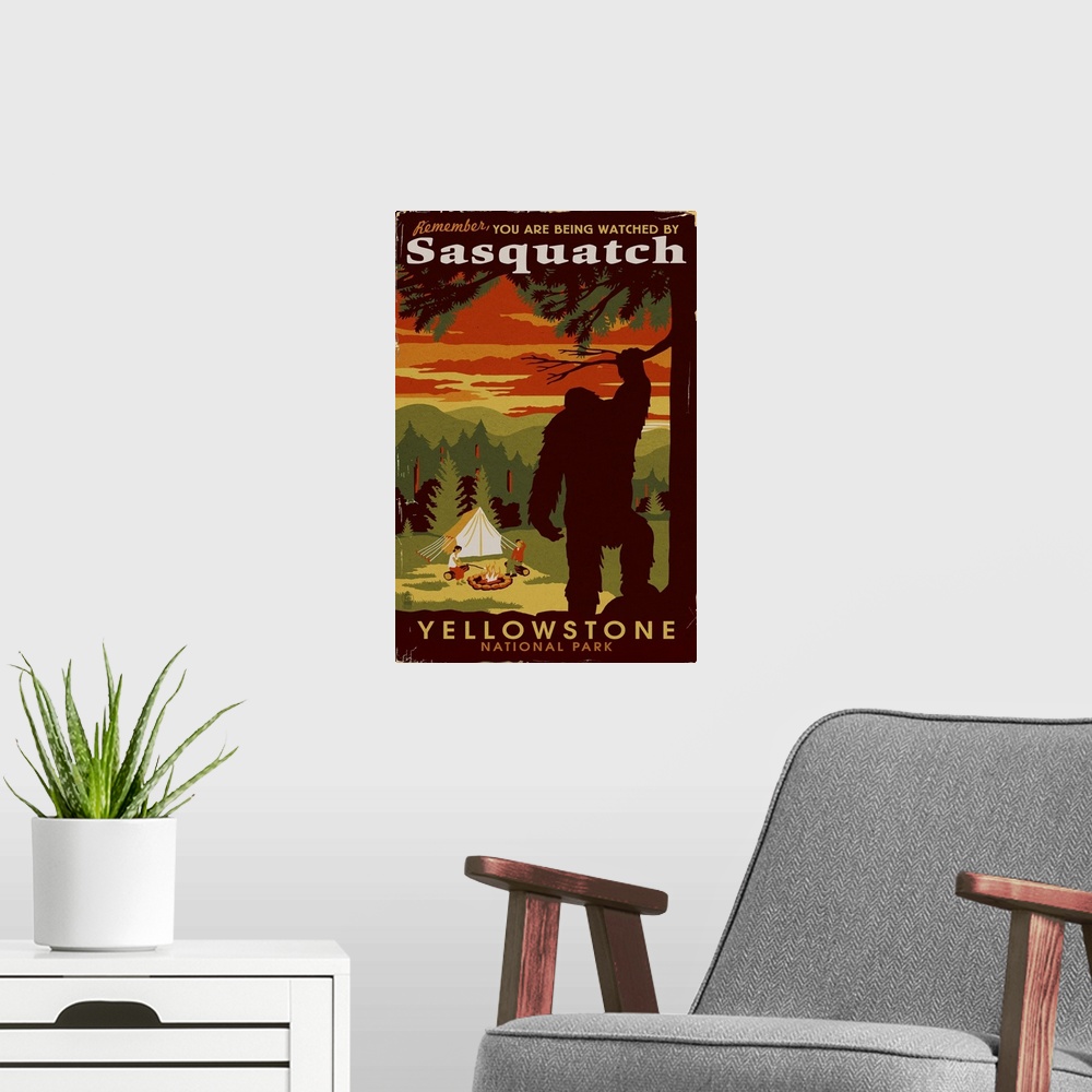 A modern room featuring Yellowstone National Park - You Are Being Watched By Sasquatch