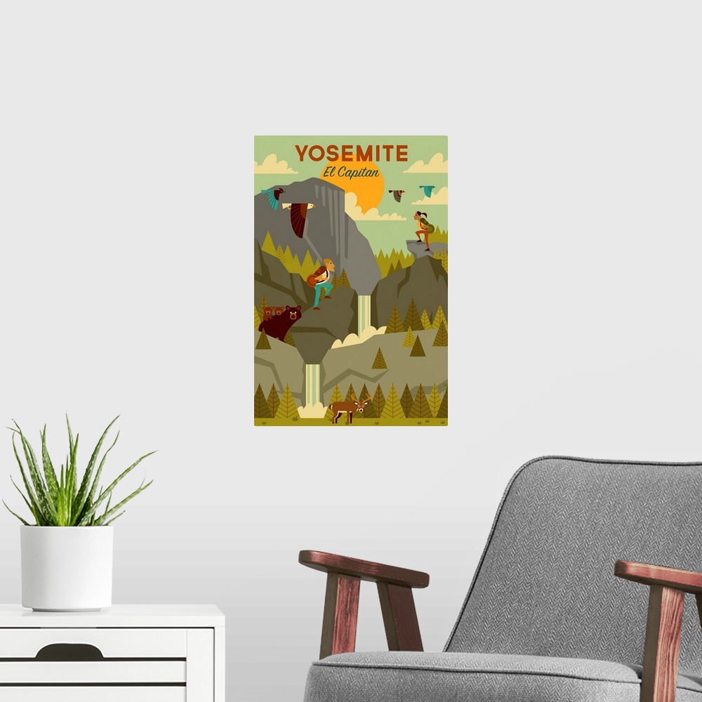 A modern room featuring Yosemite National Park, Adventure: Graphic Travel Poster