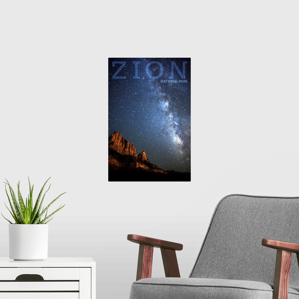 A modern room featuring Zion National Park, Milky Way: Travel Poster