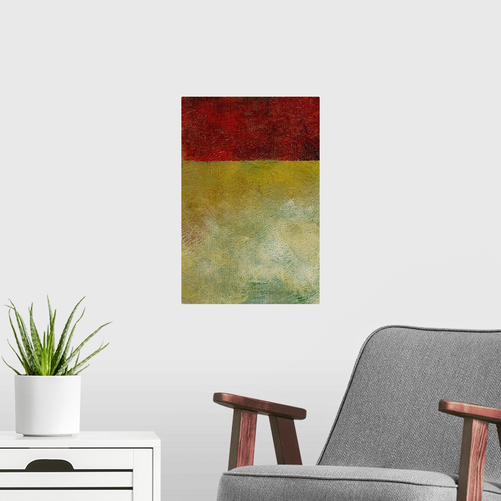 A modern room featuring Contemporary colorful abstract painting.