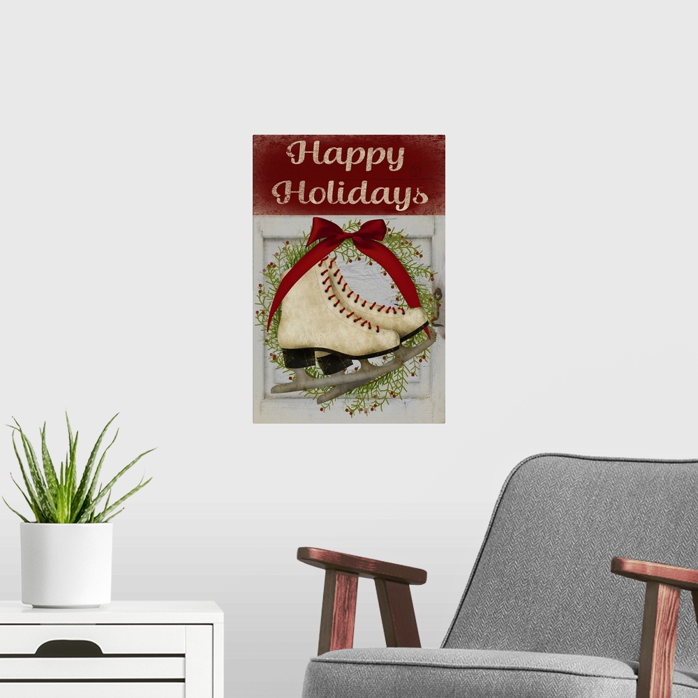 A modern room featuring Happy Holidays White Skates