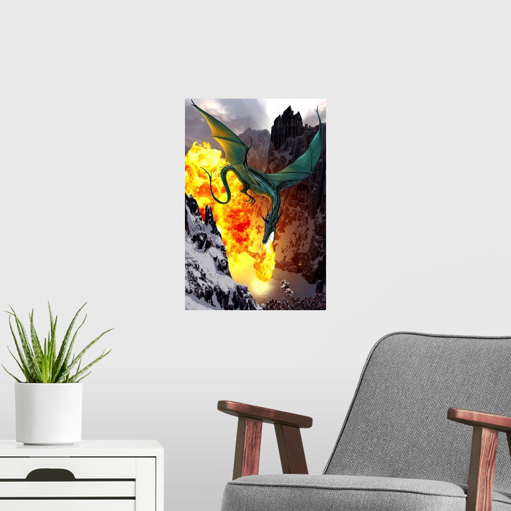 A modern room featuring Dragon Strike