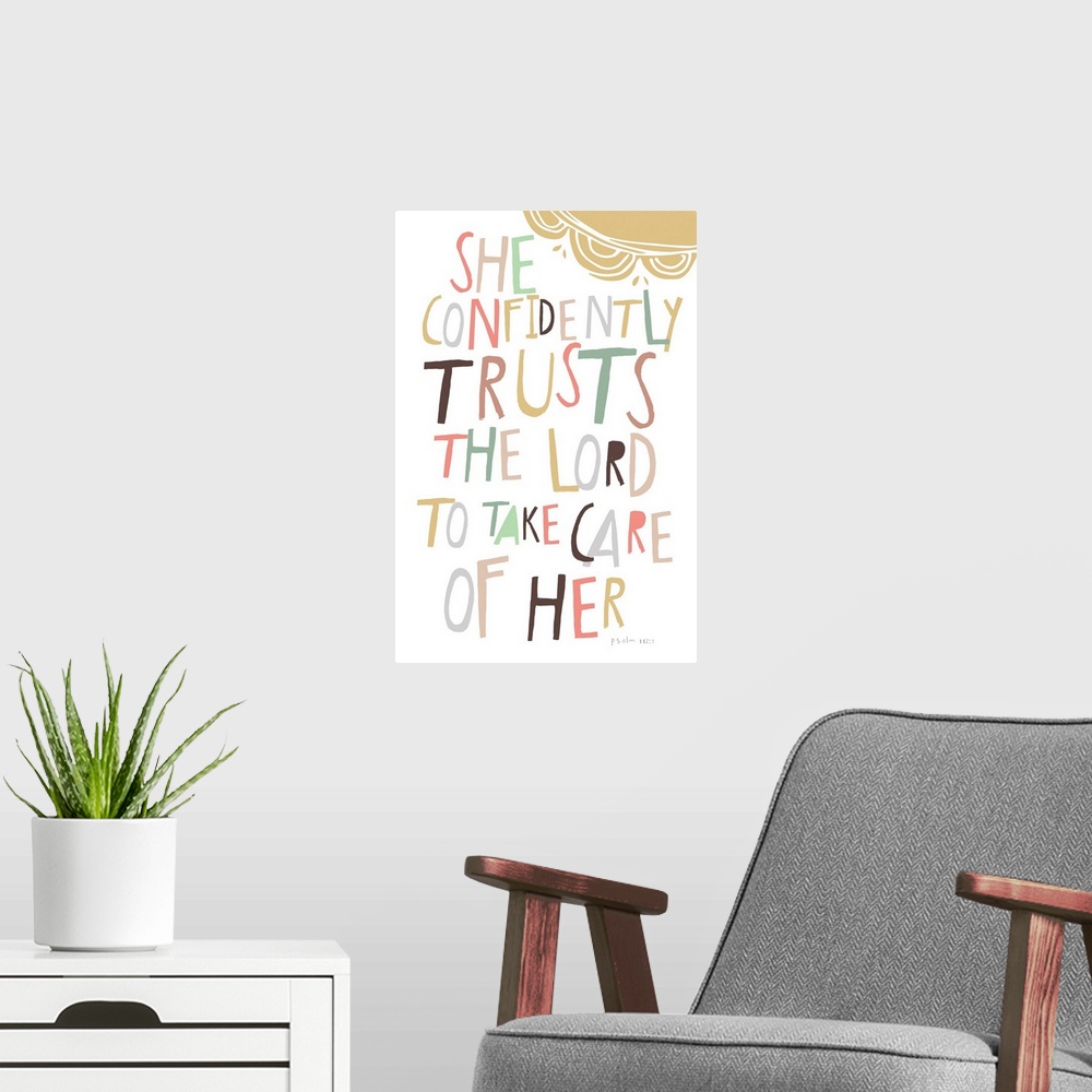 A modern room featuring Happy Thoughts Trusts