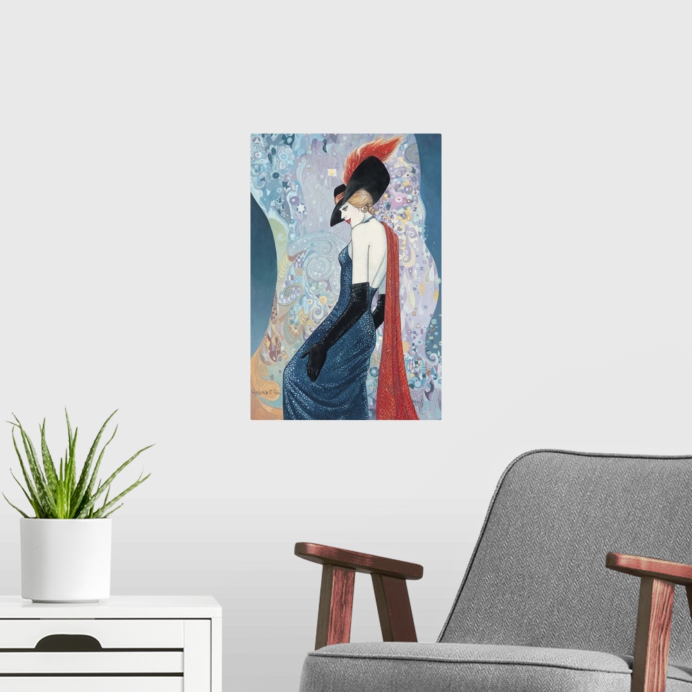 A modern room featuring Lady With The Red Scarf