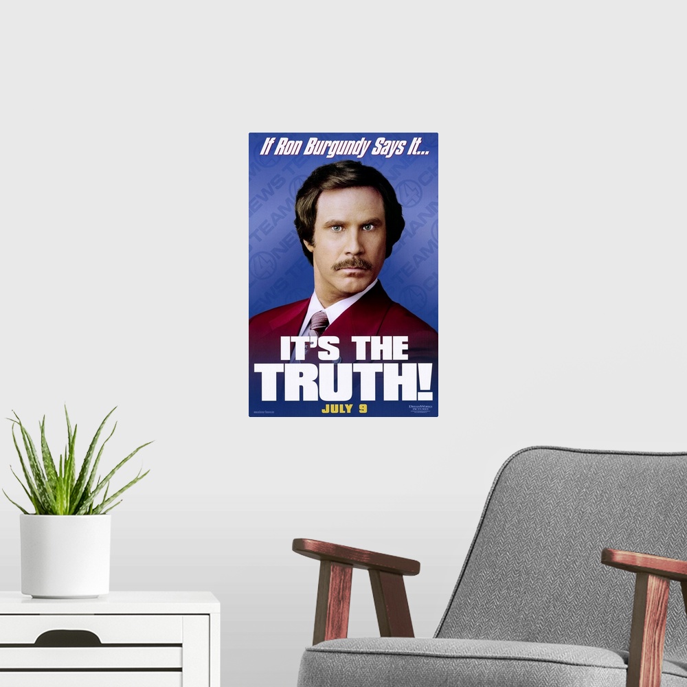 A modern room featuring Anchorman: The Legend of Ron Burgundy (2004)