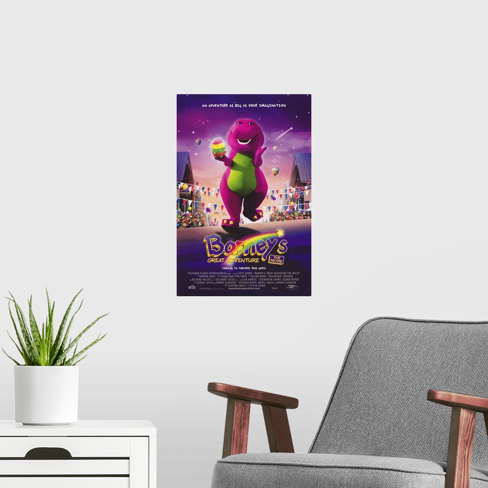 A modern room featuring First the bad news: that big purple dweebosaur made a movie and your three-year-old is going to m...