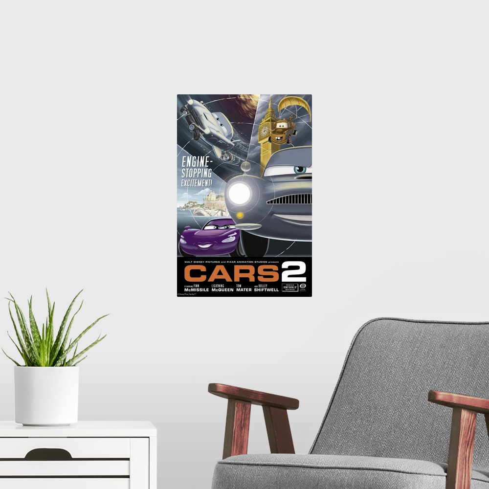 A modern room featuring Cars 2 - Movie Poster