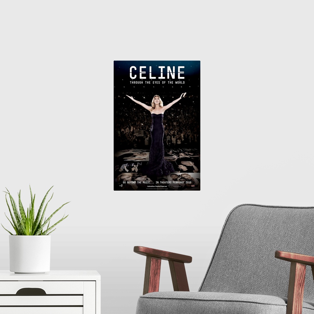 A modern room featuring Celine: Through the Eyes of the World - Movie Poster