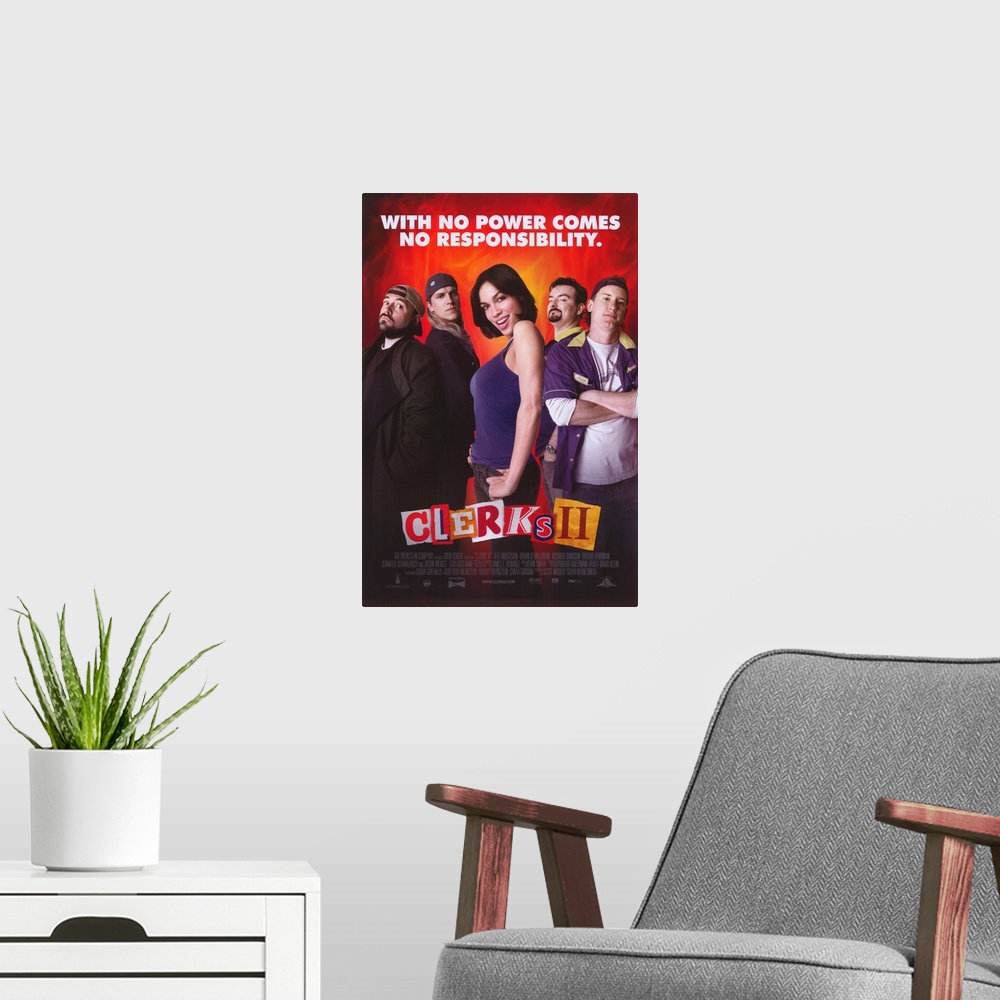 A modern room featuring Clerks II (2006)