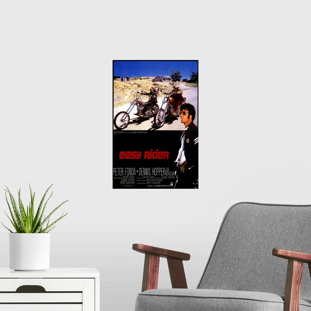 A modern room featuring Slim-budget, generation-defining movie. Two young men in late 1960s undertake a motorcycle trek t...