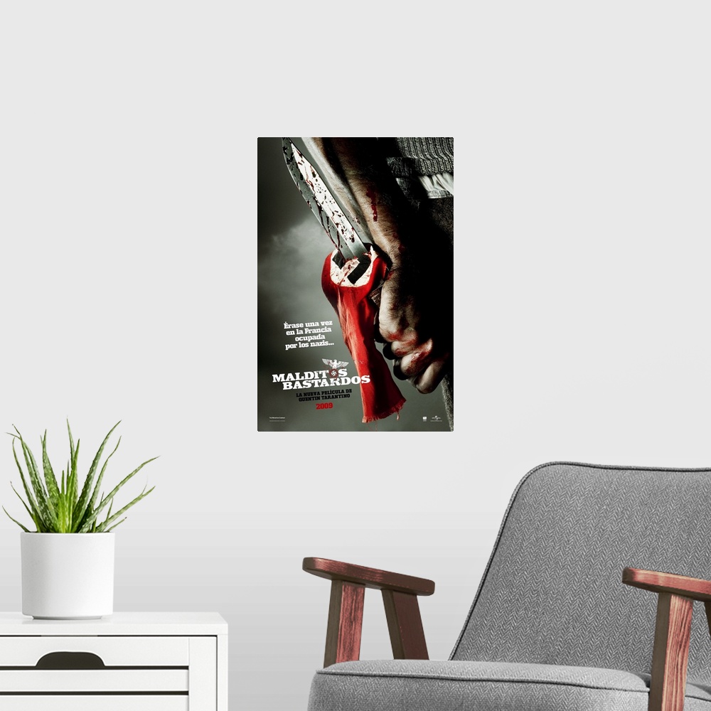 A modern room featuring Inglourious Basterds - Movie Poster - Spanish