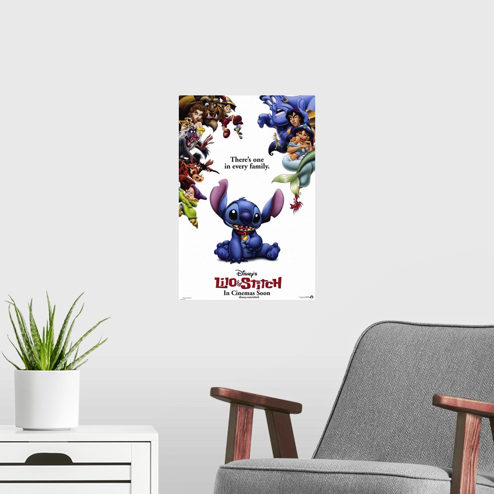 A modern room featuring Hawaiian problem child Lilo has an alien pet named Stitch, with socially unacceptable behavior (i...