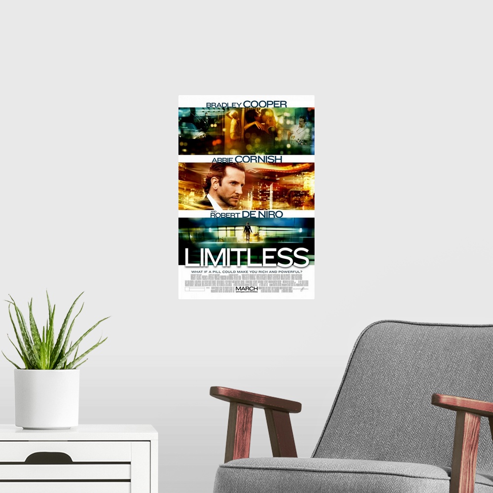 A modern room featuring Limitless - Movie Poster