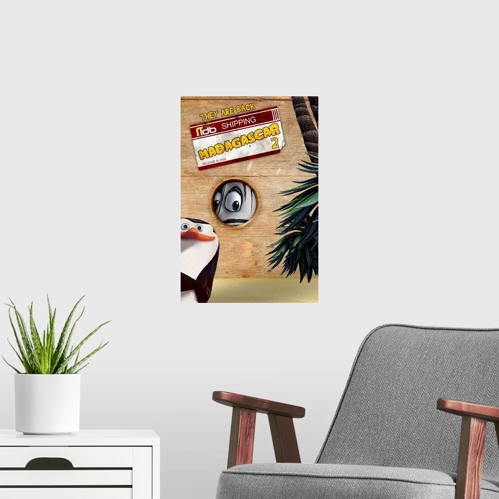 A modern room featuring Madagascar: Escape 2 Africa - Movie Poster