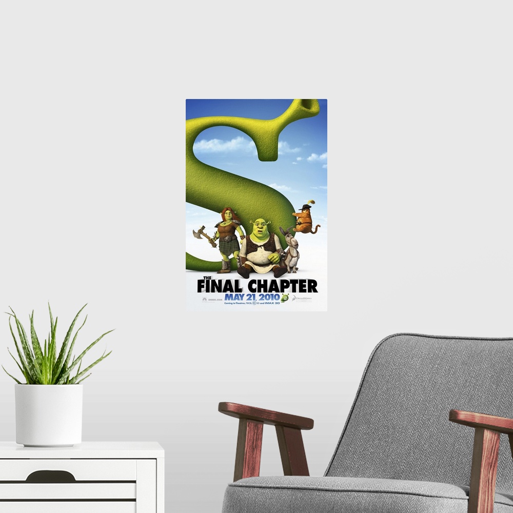 A modern room featuring The further adventures of the giant green ogre, Shrek, living in the land of Far, Far Away.