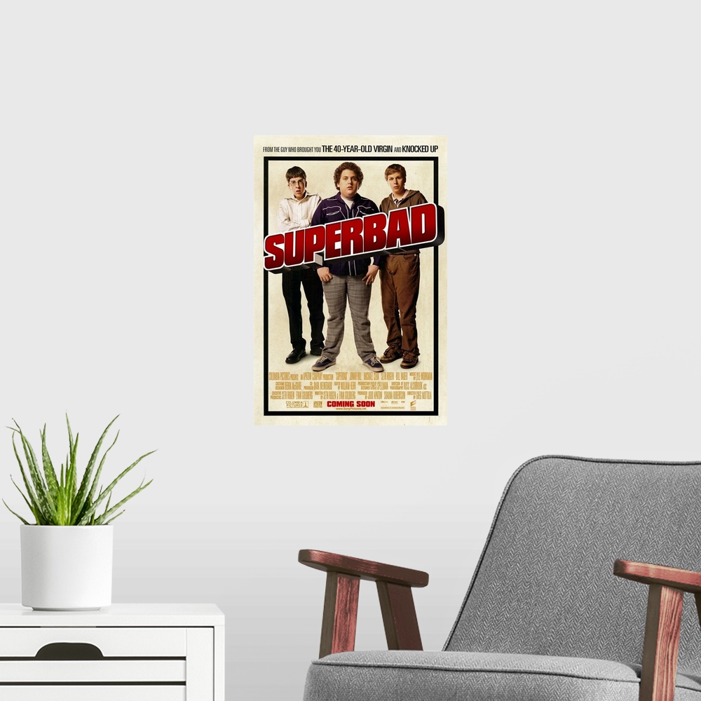 A modern room featuring Superbad (2007)