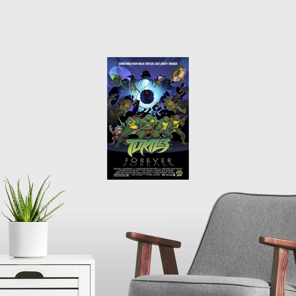 A modern room featuring Teenage Mutant Ninja Turtles: Turtles Forever - TV Poster